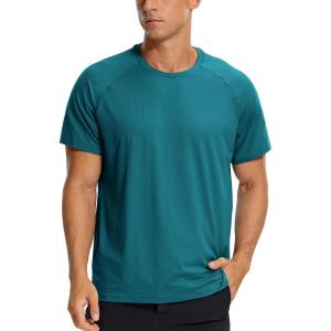 imageCRZ YOGA Mens Workout Short Sleeve TShirt Quick Dry Gym Athletic Running Stretchy Tee Shirts TopGreen Jade
