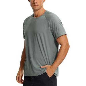 imageCRZ YOGA Mens Workout Short Sleeve TShirt Quick Dry Gym Athletic Running Stretchy Tee Shirts TopGrey Sage