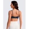 imageCRZ YOGA Butterluxe Spaghetti Strap Sports Bras for Women  Square Neck Yoga Wireless Low Coverage Padded Cami Crop TopTrue Navy