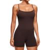 imageCRZ YOGA Butterluxe Athletic Rompers for Women Adjustable Strap Padded Workout Shorts Jumpsuits One Piece Bodysuit Tank TopsHot Fudge Brown