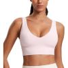 imageCRZ YOGA Butterluxe Womens VNeck Longline Sports Bra  U Back Wireless Yoga Bra Low Impact Padded Crop TopStrawberry Pink
