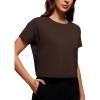 imageCRZ YOGA Womens Pima Cotton Workout Short Sleeve Shirts Loose Crop Tops Athletic Gym Shirt Casual Cropped TShirtHot Fudge Brown