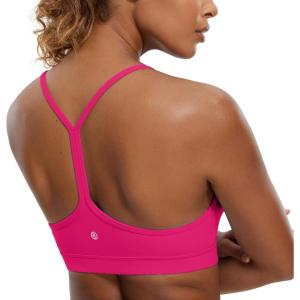 imageCRZ YOGA Butterluxe Womens Y Back Sports Bra  Padded Racerback Low Impact Spaghetti Thin Strap Workout Yoga TopGranita Pink