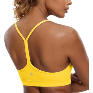 imageCRZ YOGA Butterluxe Womens Y Back Sports Bra  Padded Racerback Low Impact Spaghetti Thin Strap Workout Yoga TopHigh Visibility Yellow
