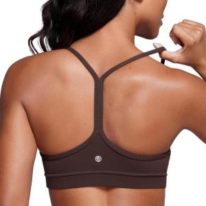 imageCRZ YOGA Butterluxe Womens Y Back Sports Bra  Padded Racerback Low Impact Spaghetti Thin Strap Workout Yoga TopHot Fudge Brown