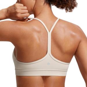 imageCRZ YOGA Butterluxe Womens Y Back Sports Bra  Padded Racerback Low Impact Spaghetti Thin Strap Workout Yoga TopMojave Tan