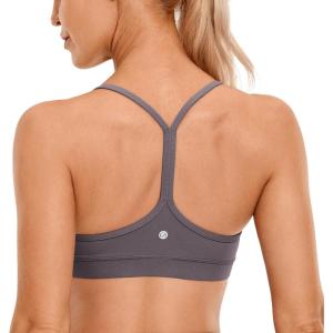 imageCRZ YOGA Butterluxe Womens Y Back Sports Bra  Padded Racerback Low Impact Spaghetti Thin Strap Workout Yoga TopTornado Grey