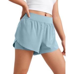 imageCRZ YOGA Girls 2 in 1 Dolphin Athletic Running Shorts with Pockets High Waist Teen Kid Workout Casual Tennis Soccer SplitLight Grayish Blue