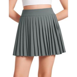 imageCRZ YOGA Girls Pleated Skirt with Shorts Tennis Athletic School Kids Teen Skorts with PocketsGrey Sage