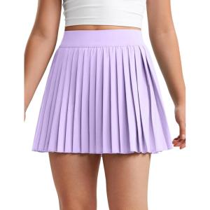 imageCRZ YOGA Girls Pleated Skirt with Shorts Tennis Athletic School Kids Teen Skorts with PocketsLilac