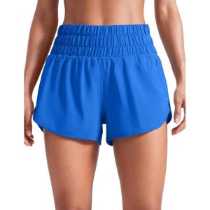 imageCRZ YOGA High Waisted Dolphin Running Shorts for Womens Mesh Liner Gym Workout Athletic Shorts with Zipper PocketSparkle Blue