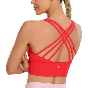 imageCRZ YOGA Strappy Longline Sports Bras for Women  Wirefree Padded Criss Cross Yoga Bras Cropped Tank TopsDeep Red