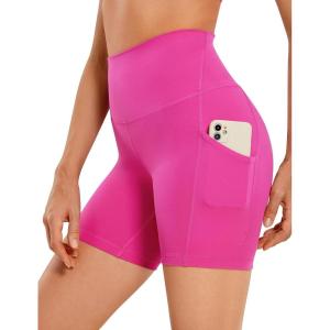 imageCRZ YOGA Womens Butterluxe Biker Shorts with Pockets 5 Inches  High Waisted Volleyball Workout Athletic Yoga Short LeggingsHibiscus Purple