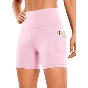 imageCRZ YOGA Womens Butterluxe Biker Shorts with Pockets 5 Inches  High Waisted Volleyball Workout Athletic Yoga Short LeggingsPink Peony
