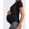 imageCRZ YOGA Cloudweight Maternity Shirts for Women Pregnancy Short Sleeve Side Ruched Tops Soft Workout Casual Athletic TShirtBlack