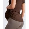 imageCRZ YOGA Cloudweight Maternity Shirts for Women Pregnancy Short Sleeve Side Ruched Tops Soft Workout Casual Athletic TShirtCoffee Brown
