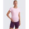 imageCRZ YOGA Cloudweight Maternity Shirts for Women Pregnancy Short Sleeve Side Ruched Tops Soft Workout Casual Athletic TShirtPink Peony