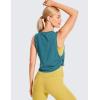 imageCRZ YOGA Pima Cotton Cropped Workout Tank Tops for Women  Sleeveless Sports Athletic Yoga Running Gym Crop ShirtsDeep Armholekingfisher Heather