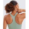 imageCRZ YOGA Seamless Ribbed Womens Tank Top Racerback Camisoles with Built in Bra Padded Scoop Neck Athletic Workout Slim CamiGreen Palm Court