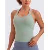 imageCRZ YOGA Seamless Ribbed Womens Tank Top Racerback Camisoles with Built in Bra Padded Scoop Neck Athletic Workout Slim CamiGreen Palm Court