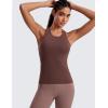 imageCRZ YOGA Seamless Womens Breathable Workout Tank Tops Racerback High Neck Sleeveless Running Athletic ShirtsTaupe