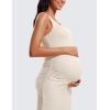 imageCRZ YOGA Women Butterluxe Sleeveless Tank Maternity Dress Split Ruched Pregnancy Square Neck Bodycon Casual Baby ShowerWhite Apricot