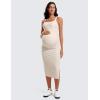 imageCRZ YOGA Women Butterluxe Sleeveless Tank Maternity Dress Split Ruched Pregnancy Square Neck Bodycon Casual Baby ShowerWhite Apricot