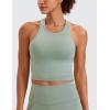 imageCRZ YOGA Womens Seamless Ribbed Longline High Neck Sports Bra  Racerback Padded Slim Fit Crop Tank Top with Built in PadsGreen Palm Court