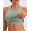 imageCRZ YOGA Womens Seamless Ribbed Longline High Neck Sports Bra  Racerback Padded Slim Fit Crop Tank Top with Built in PadsGreen Palm Court