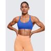 imageCRZ YOGA Womens Strappy Sports Bra  Criss Cross Back Padded Medium Support Wireless Gym Cami Workout YogaWaves Blue