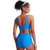 imageCRZ YOGA Womens V Neck Bikini Tops Bathing Suit V Back Wide Straps Swim Bra Padded SwimsuitMadagascar Blue