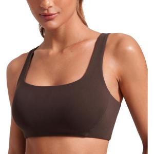 imageCRZ YOGA Butterlift Double Lined Square Neck Sports Bras for Women  Wireless VShaped Racerback Workout Yoga Top Non PaddedHot Fudge Brown
