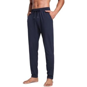 imageCRZ YOGA Mens Cloud Jersey Lightweight Sweatpants 30quot Workout Casual Lounge Open Bottom Pants with Zipper PocketsNavy