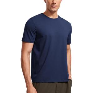 imageCRZ YOGA Mens Cotton Polyester Short Sleeve TShirt Classic Fit Casual Workout Tops Soft Premium TeeNight Sea Blue