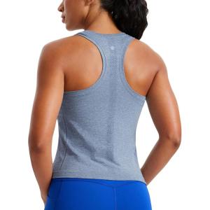imageCRZ YOGA Seamless Womens Breathable Workout Tank Tops Racerback High Neck Sleeveless Running Athletic ShirtsOasis Blue
