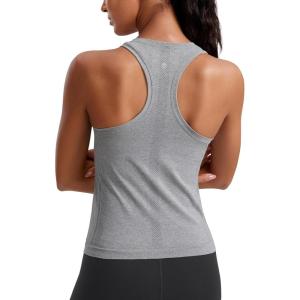 imageCRZ YOGA Seamless Womens Breathable Workout Tank Tops Racerback High Neck Sleeveless Running Athletic ShirtsSlate Grey Marl