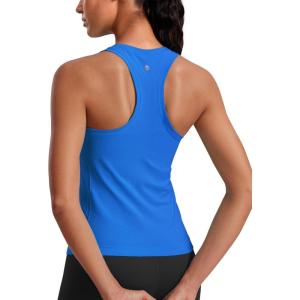 imageCRZ YOGA Seamless Womens Breathable Workout Tank Tops Racerback High Neck Sleeveless Running Athletic ShirtsSparkle Blue
