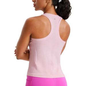 imageCRZ YOGA Seamless Womens Breathable Workout Tank Tops Racerback High Neck Sleeveless Running Athletic ShirtsStrawberry Pink