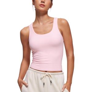 imageCRZ YOGA Softembrace Casual Tops for Women Soft Double Lined Scoop Neck Crop Sleeveless Shirts Basic Going Out TanksStrawberry Pink