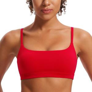 imageCRZ YOGA Womens Butterluxe Adjustable Spaghetti Strap Sports Bra  Scoop Neck Wireless Padded Yoga Workout Crop TopRed Chili