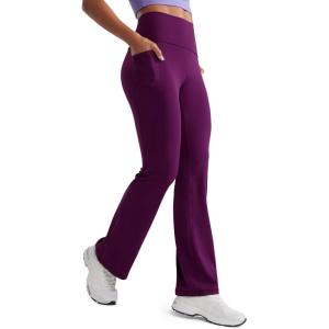 imageCRZ YOGA Womens Butterluxe High Waist Flare Pants 29quot  305quot  32quot  335quot  Yoga Bootcut Wide Leg with Pocket LoungePlum Magenta