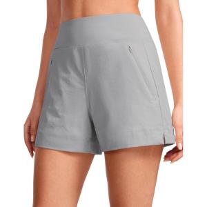 imageCRZ YOGA Womens Lightweight Mid Rise Hiking Shorts 4  Stretch for Athletic Summer Travel Outdoor Golf with Zip PocketsRhino Grey