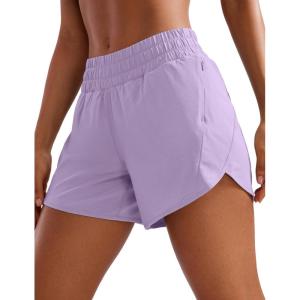 imageCRZ YOGA Womens Mid Waisted Running Shorts Liner  5 Quick Dry for Athletic Sport Workout Track with Zip PocketLilac