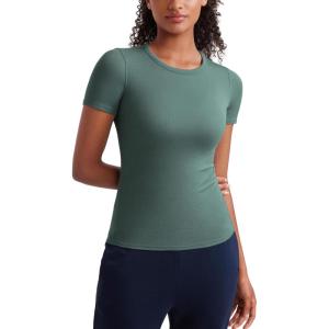 imageCRZ YOGA Womens Ribbed Modal Casual Short Sleeve Crew Neck Basic Shirts Going Out Soft Fitted Stretchy Athletic Workout TopsGraphite Green