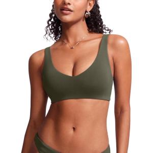 imageCRZ YOGA Womens V Neck Bikini Tops Bathing Suit V Back Wide Straps Swim Bra Padded SwimsuitDark Olive