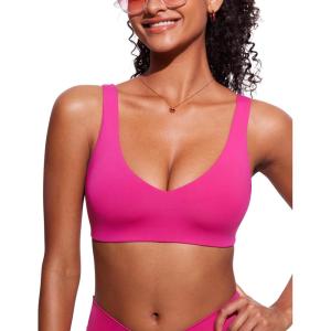 imageCRZ YOGA Womens V Neck Bikini Tops Bathing Suit V Back Wide Straps Swim Bra Padded SwimsuitGranita Pink
