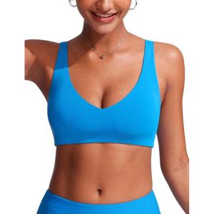imageCRZ YOGA Womens V Neck Bikini Tops Bathing Suit V Back Wide Straps Swim Bra Padded SwimsuitMadagascar Blue