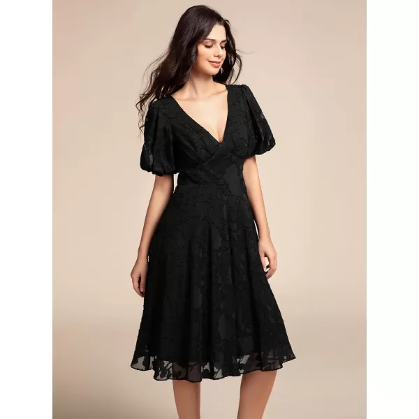 EverPretty Womens Lace V Neck Ruffles Sleeves Pleated Empire Waist ALine Maxi Formal Dresses 02245Black