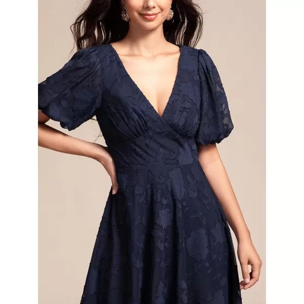 EverPretty Womens Lace V Neck Ruffles Sleeves Pleated Empire Waist ALine Maxi Formal Dresses 02245Navy Blue