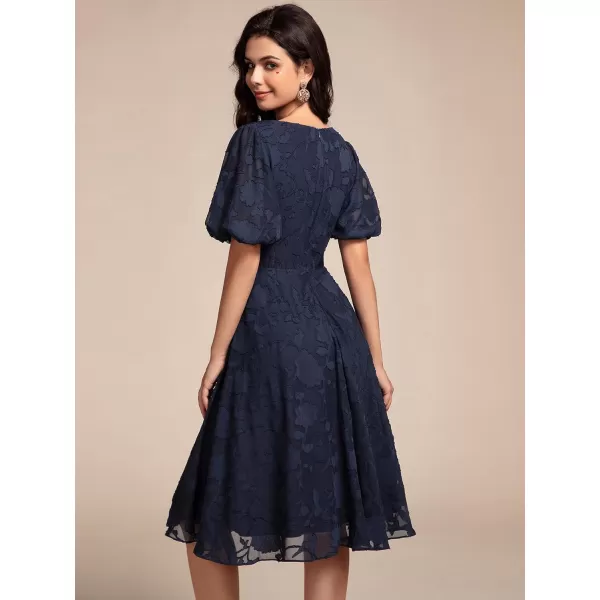 EverPretty Womens Lace V Neck Ruffles Sleeves Pleated Empire Waist ALine Maxi Formal Dresses 02245Navy Blue